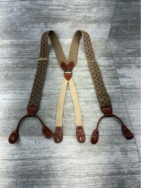 Vintage Southwestern Geometric Suspenders Men's Aztec Leather Button Loop Braces